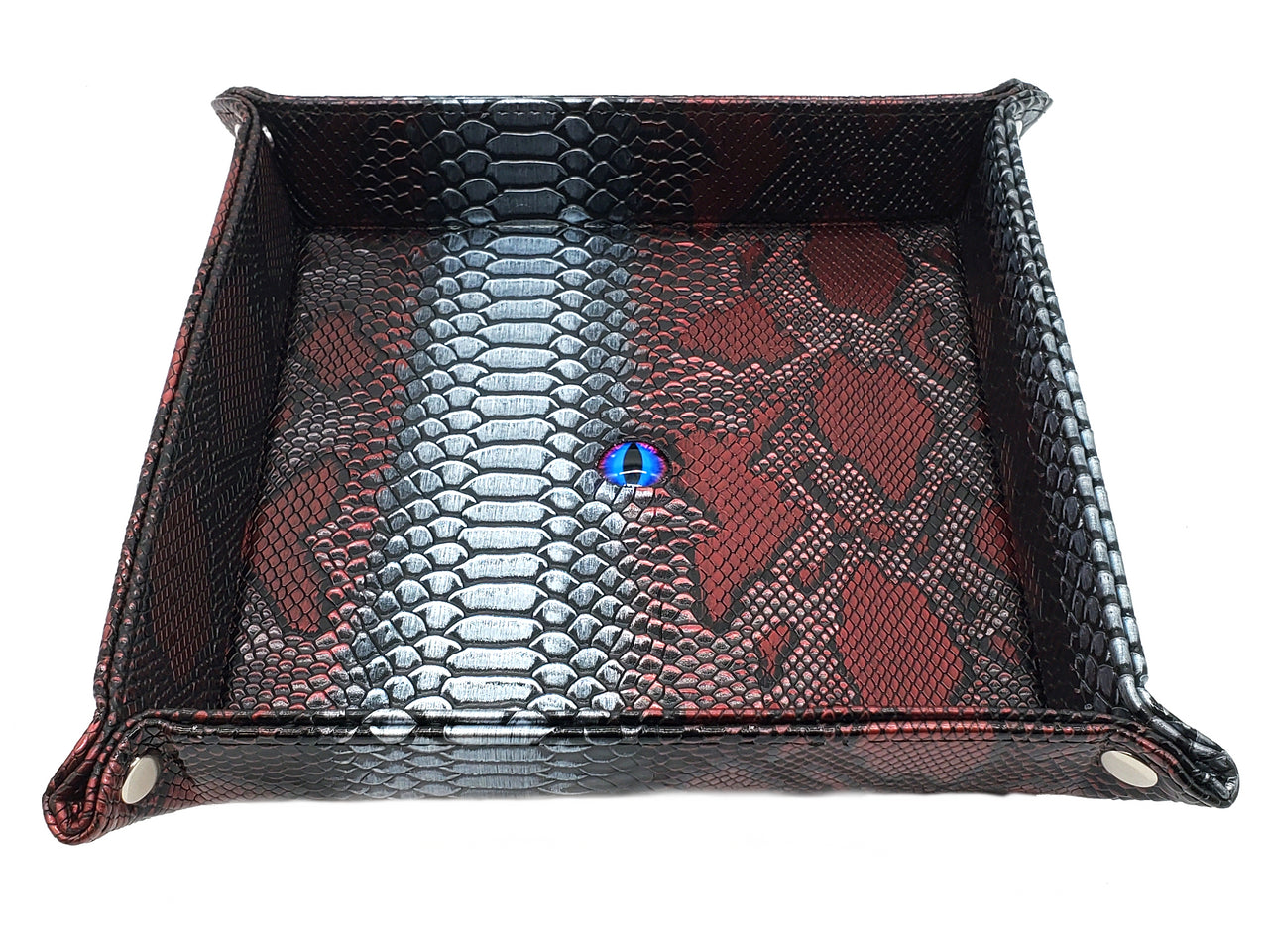 Old School Dice Dragon Eye Rolling Tray: Red & Silver | Odin's Place