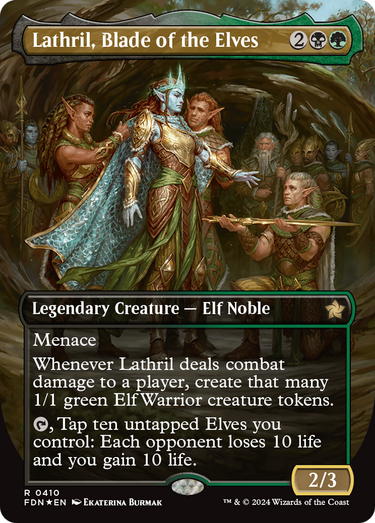 Lathril, Blade of the Elves (Borderless) (Mana Foil) [Foundations] | Odin's Place