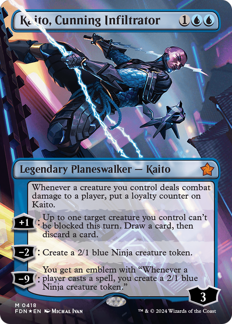 Kaito, Cunning Infiltrator (Borderless) (Mana Foil) [Foundations] | Odin's Place