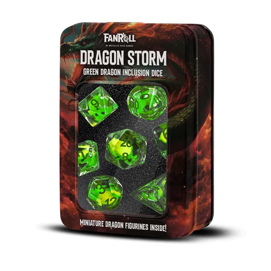 Fanroll Dragon Storm Inclusion Resin Dice Set: Green Dragon | Odin's Place