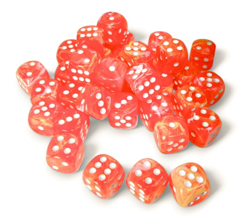 Chessex Festive: 12mm d6 Dahlia/white Dice Block (36 dice) | Odin's Place