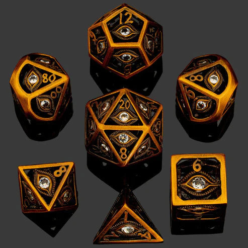 HYMGHO - Dragon Eye Hollow Metal Dice Set - White Gems | Odin's Place