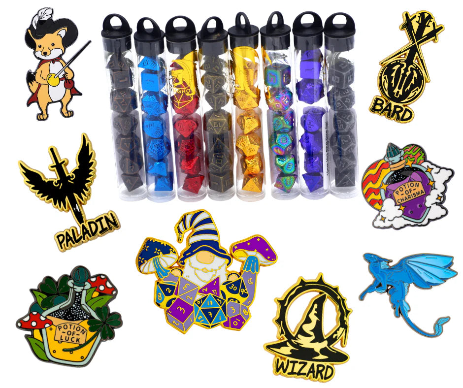 HYMGHO - Mystery Pack of One 10mm mini dice set and 1 enamel pin | Odin's Place