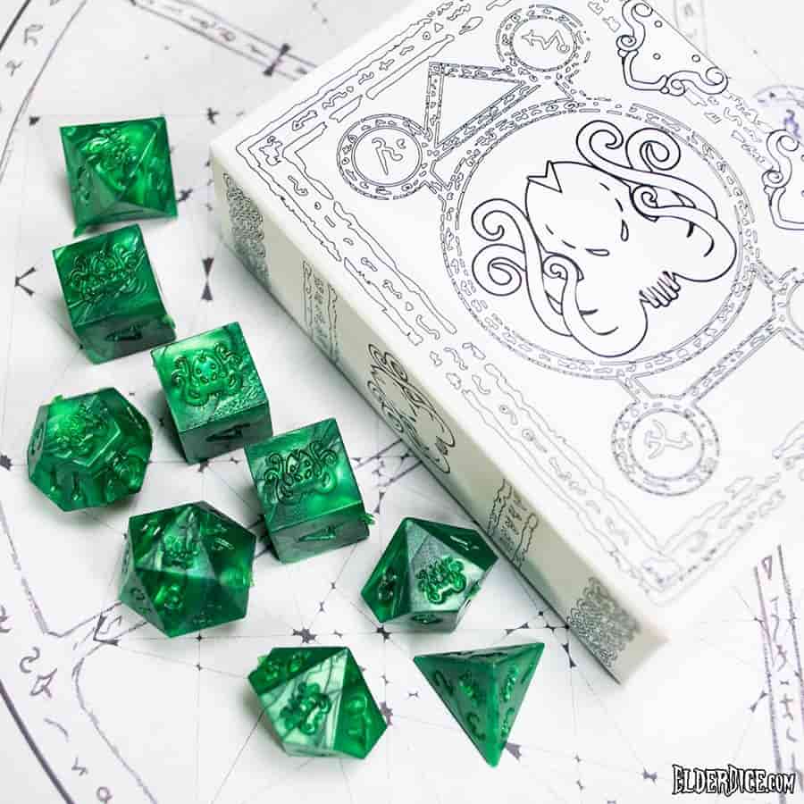 Elder Dice: Brand of Cthulhu Poly 7 Drowned Green: Raw | Odin's Place