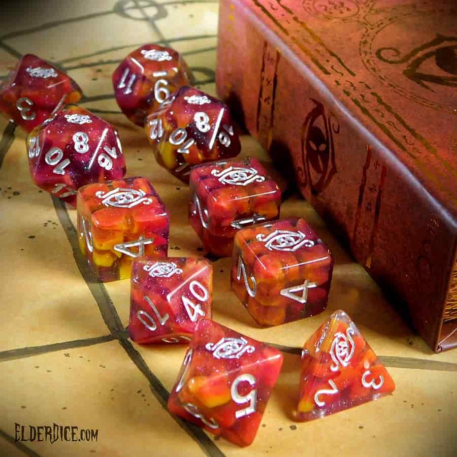 Elder Dice: Eye of Chaos Poly 7 Set Glass and Wax | Odin's Place