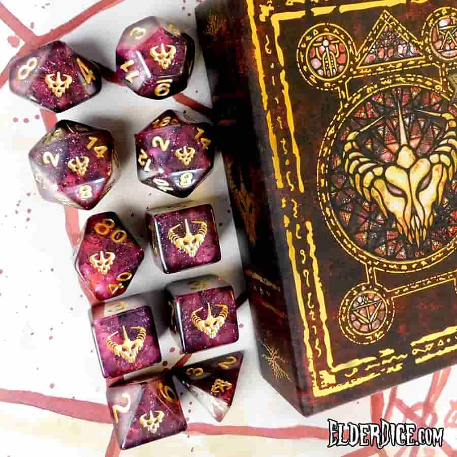 Elder Dice: Crown of the Night Mother Poly 7 Set Glass and Wax | Odin's Place