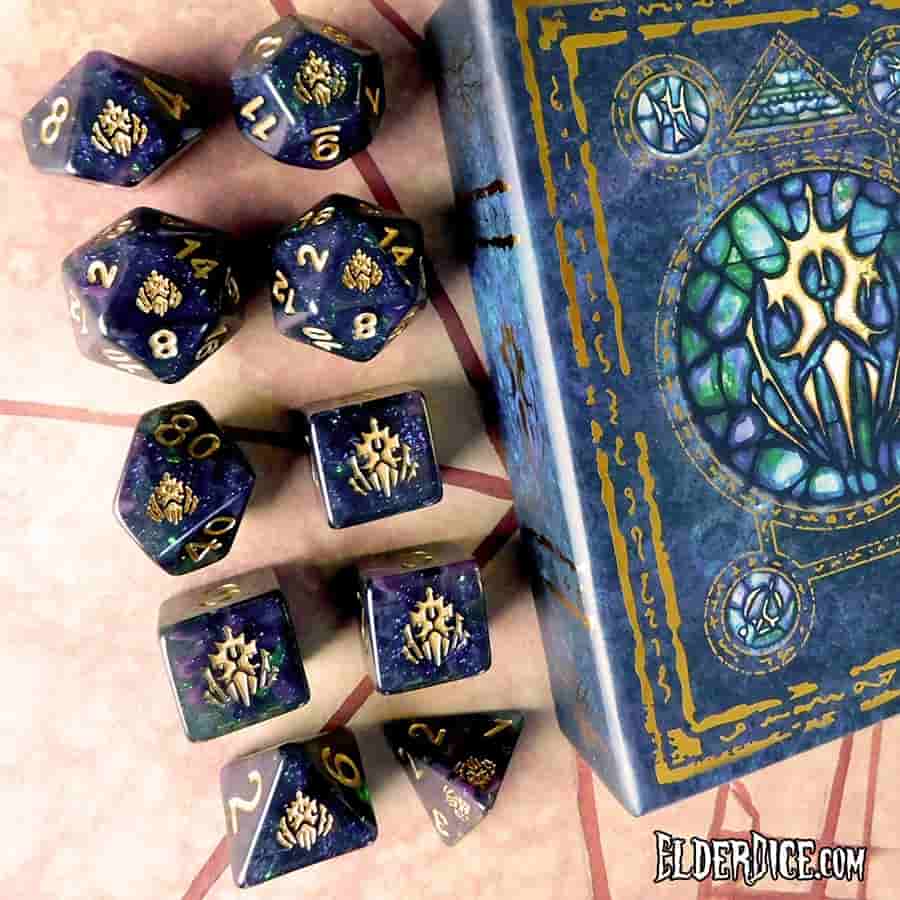 Elder Dice: Crest of Dagon Poly 10 Set Glass and Wax | Odin's Place
