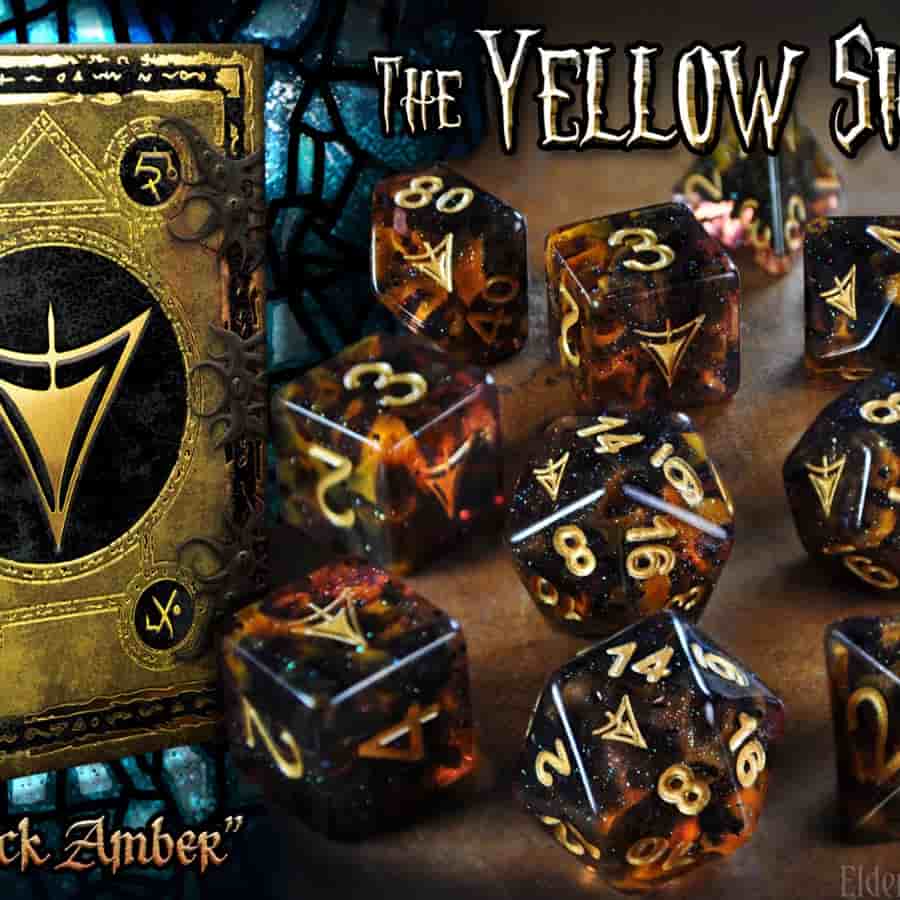 Elder Dice: Yellow Sign Poly 9 Set Glass and Wax | Odin's Place