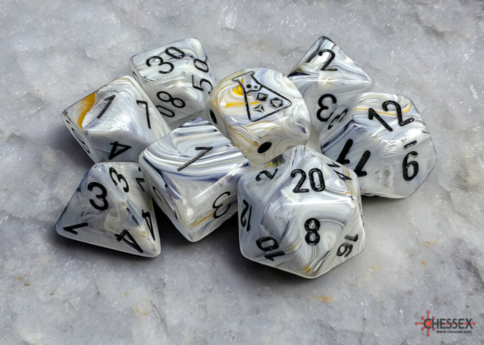 Chessex Lab Dice 8 Marble Calcite/blue Polyhedral 7-Dice Set (with bonus die) | Odin's Place