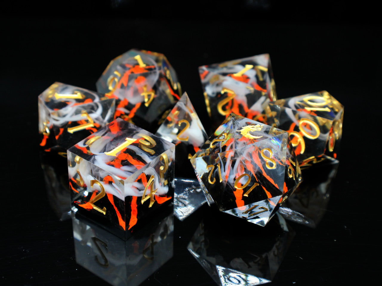 Old School Dice: Sharp Edged 7-Piece Dice Set - Lava Flow Red | Odin's Place