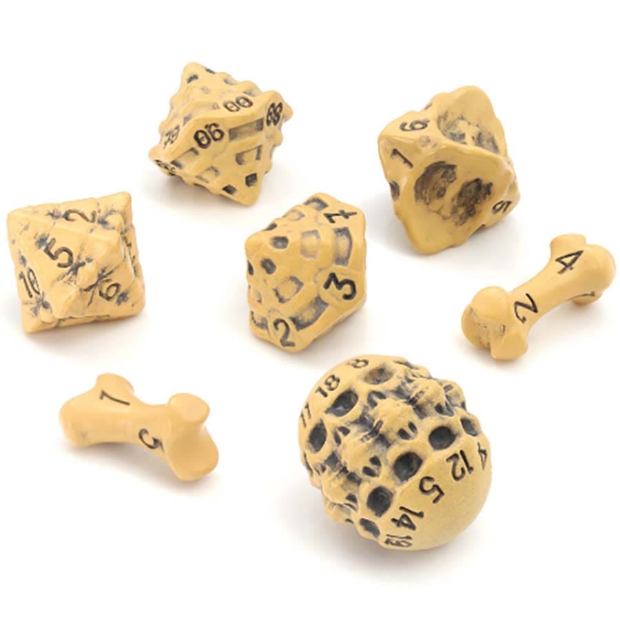 Lynx Skull and Bones Poly 7 Dice Set Yellow | Odin's Place