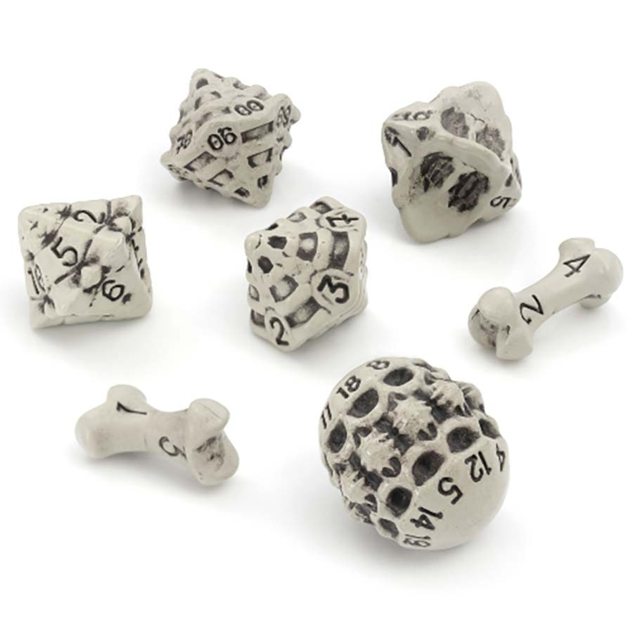 Lynx Skull and Bones Poly 7 Dice Set White | Odin's Place