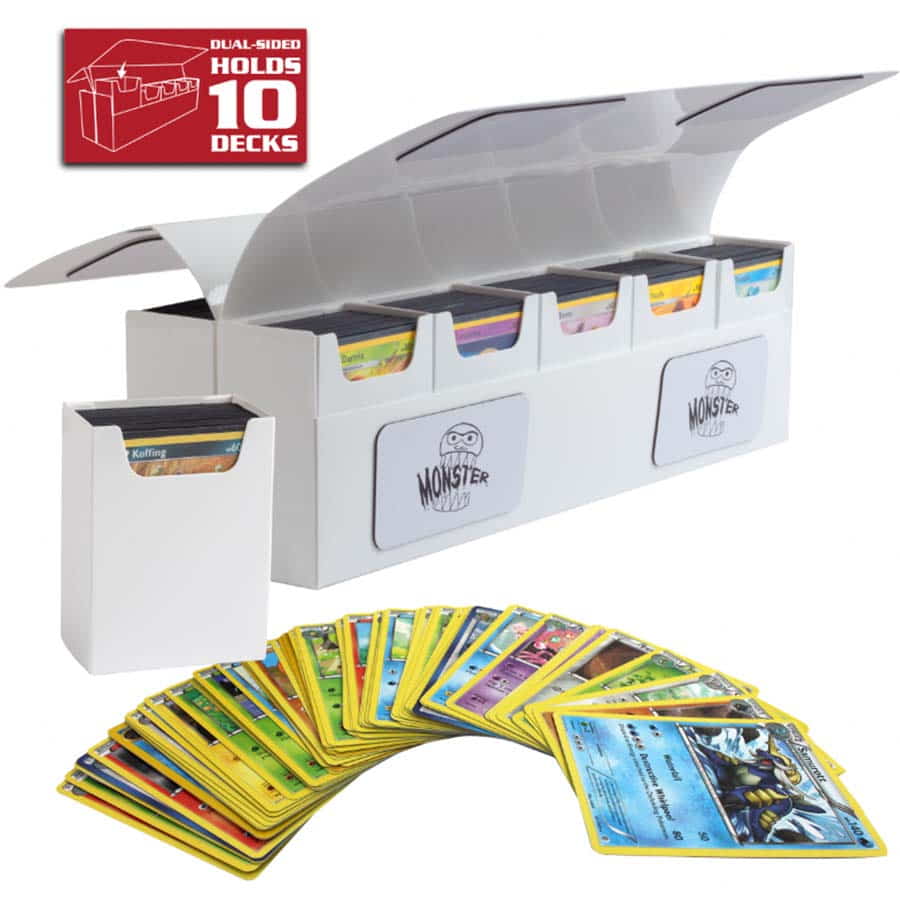 Monster Magnetic Deck Boxes: Deca 10-Deck Box with Removable Compartments: White | Odin's Place