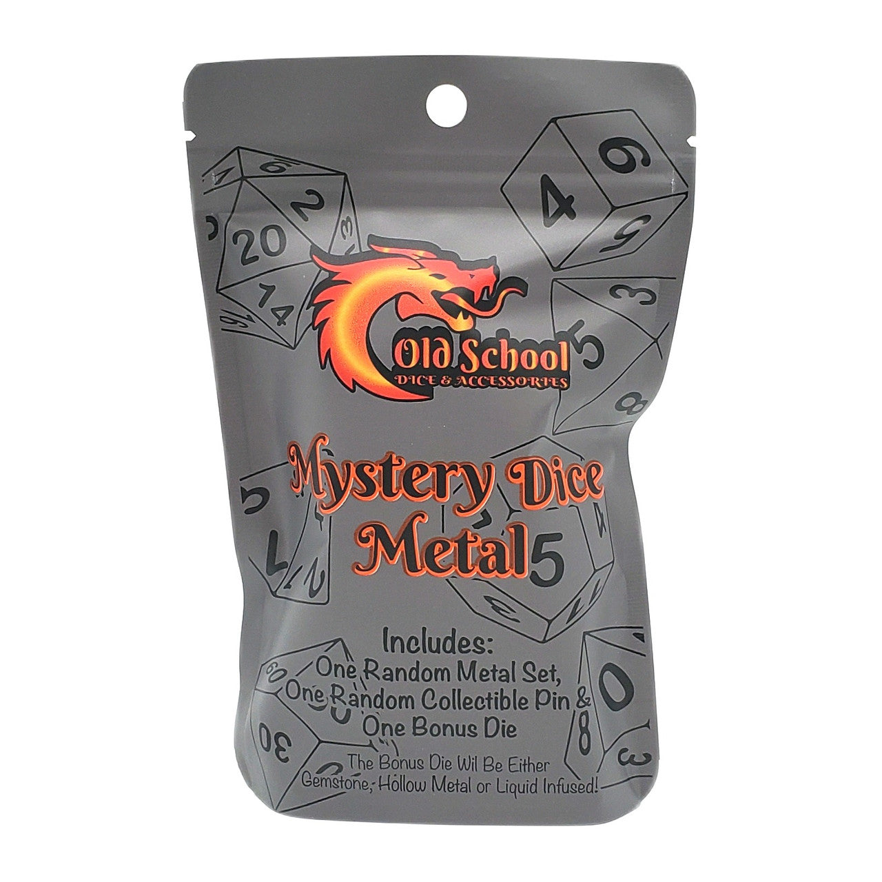 Old School Dice: Mystery Dice - Metal: 7-Piece Metal Set & Collectible Pin w/ Bonus Premium Dice | Odin's Place