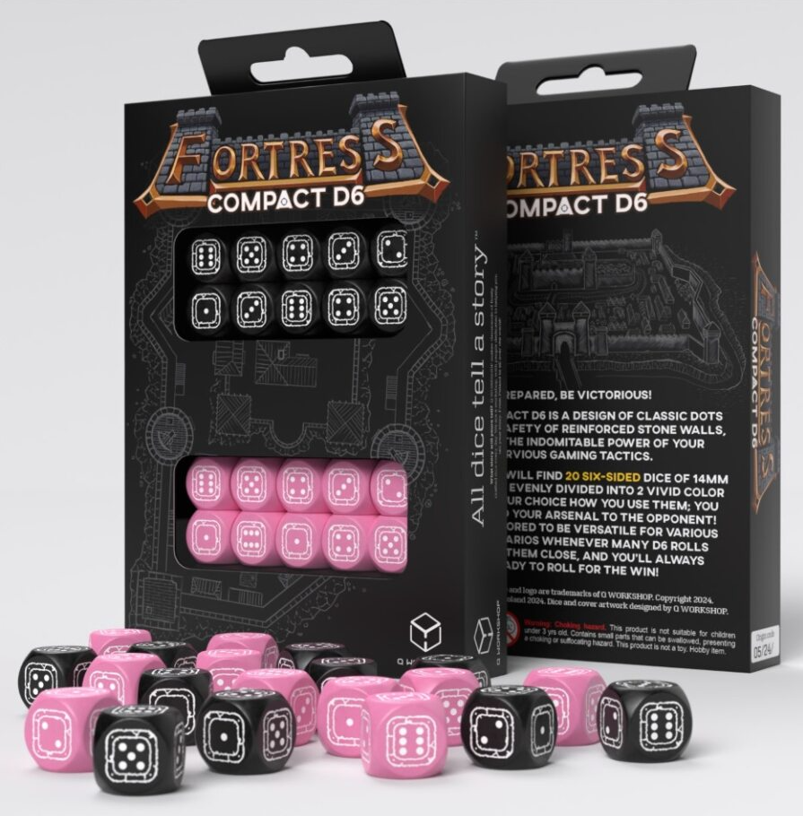 Q Workshop Fortress Compact D6 Set  Black and Pink | Odin's Place