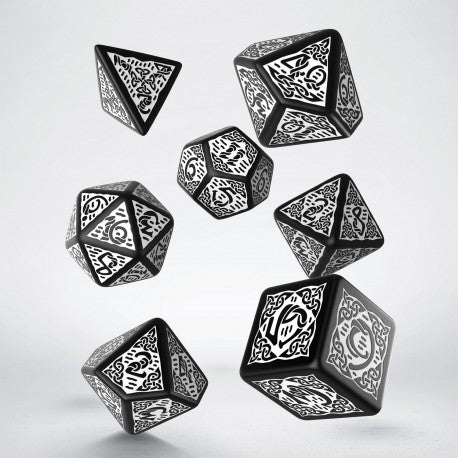 Q Workshop RPG Celtic Dice Set Black With White | Odin's Place