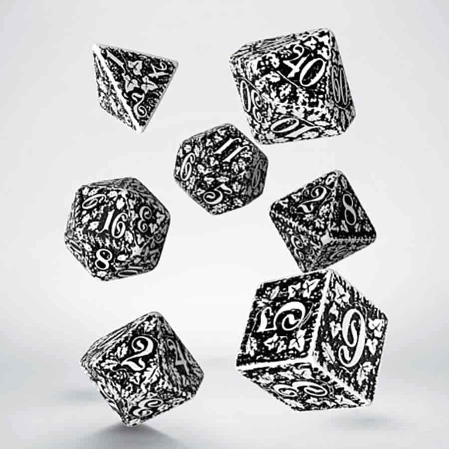 Q Workshop Forest 3D White Black 7ct Dice Set | Odin's Place