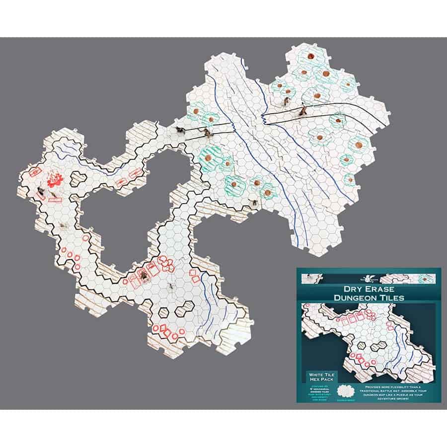 Dry Erase Dungeon Tiles: White - Pack of 33 Six Inch Hexagons | Odin's Place