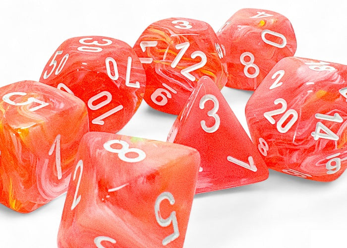 Chessex Mega-Hedral Festive Dahlia and White Poly 7 Dice Set | Odin's Place