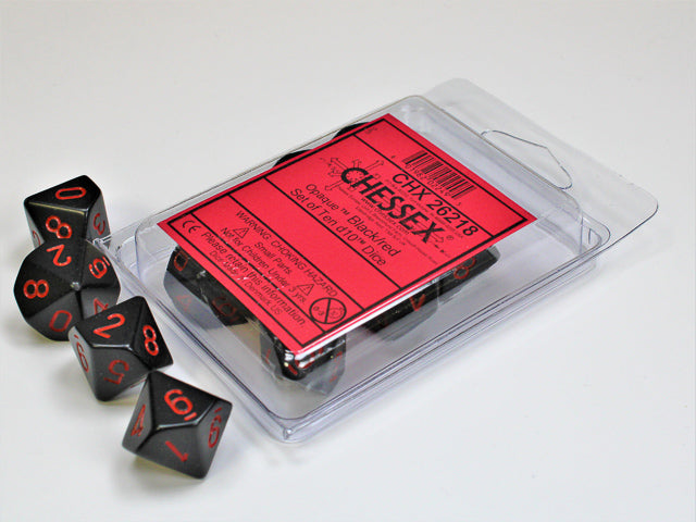 Chessex Opaque set of Ten D10 Black with Red | Odin's Place