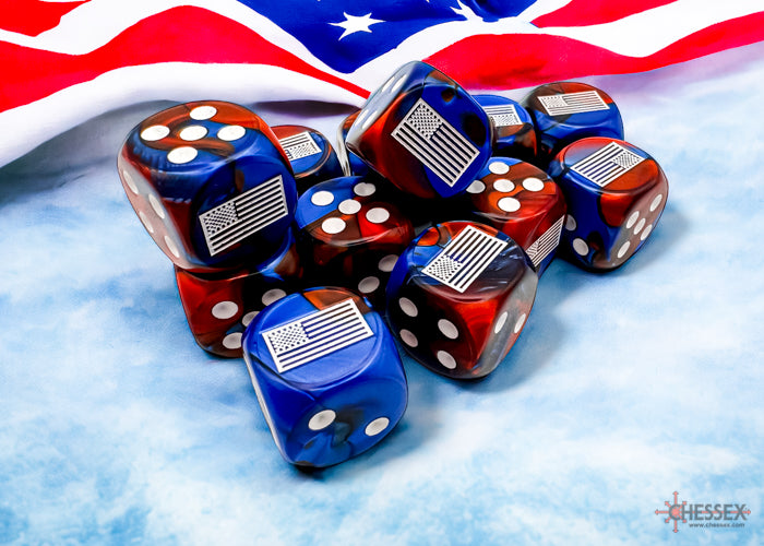 Chessex WWII United States Gemini Blue-Red/White 12D6 16MM Dice Block | Odin's Place