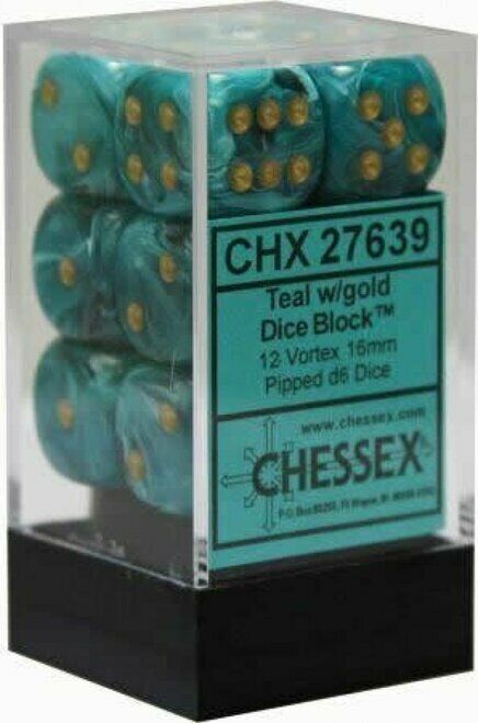 Chessex Frosted 16mm D6 Set: Teal With Gold | Odin's Place