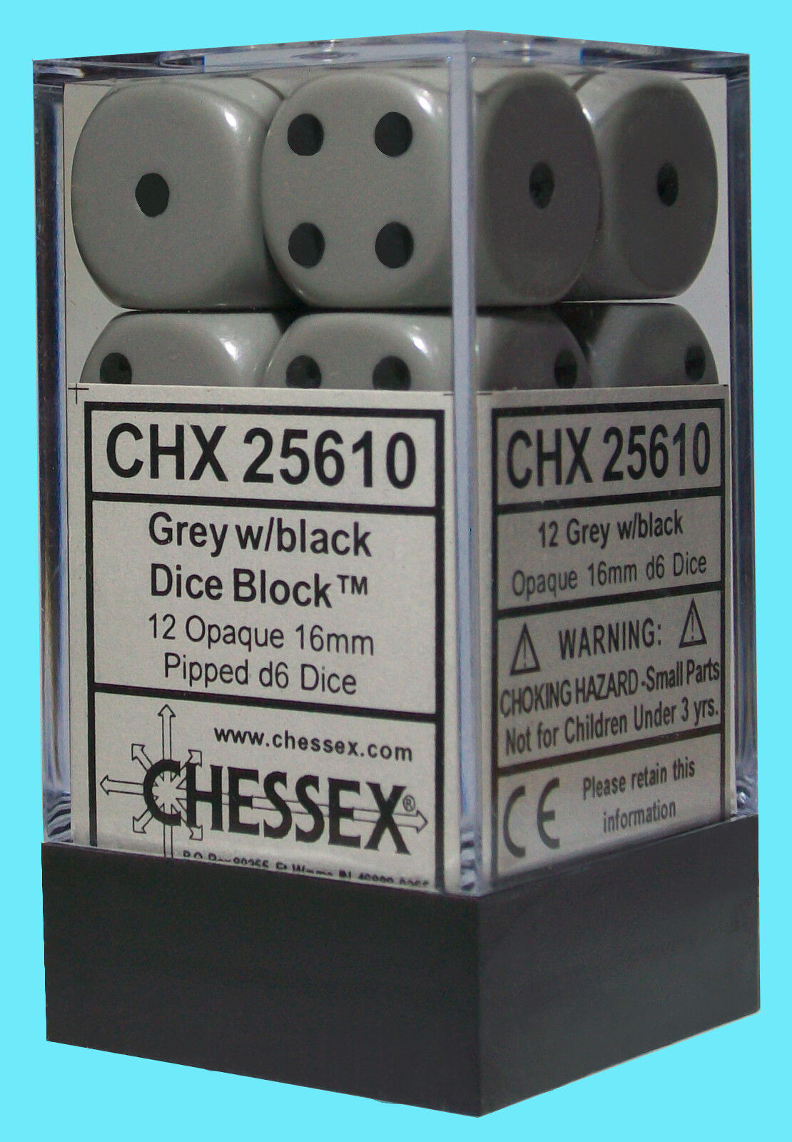 Chessex Dice 16mm 12d6 Opaque: Dark Grey/Black | Odin's Place