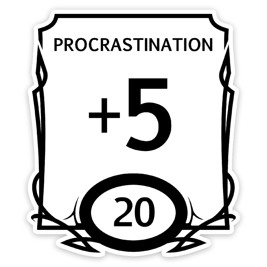 Forged Gaming: Stat Block Waterproof Die Cut Vinyl Sticker: Procrastination | Odin's Place