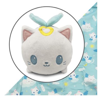Plushie Tote Bag: Light Blue Angel Cats Tote Bag + White Angel Cat Plushie | Odin's Place