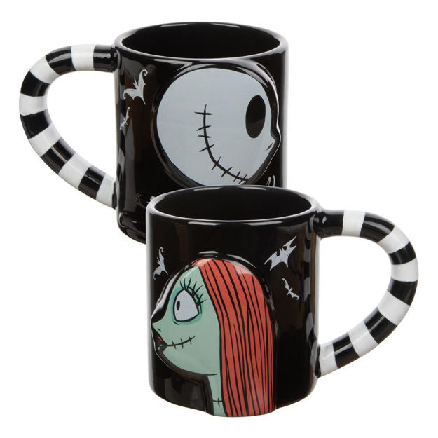 Bioworld The Nightmare Before Christmas Jack & Sally 20 oz. Sculpted Ceramic Mugs - Set of 2 | Odin's Place