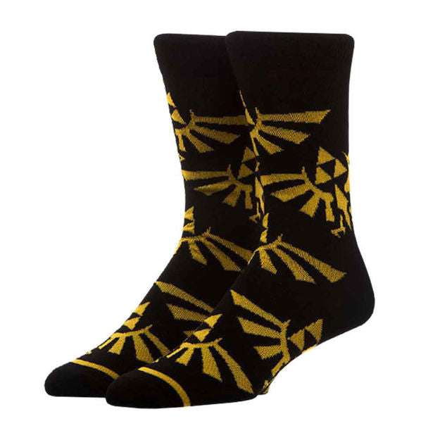 Bioworld Zelda Hyrule Triforce Logo Black Crew Socks | Odin's Place