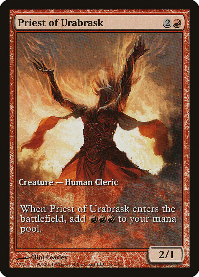 Priest of Urabrask (74) (Game Day) (Full Art) [New Phyrexia Promos] | Odin's Place