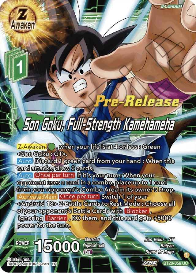 Son Goku, Full-Strength Kamehameha (BT20-056) [Power Absorbed Prerelease Promos] | Odin's Place