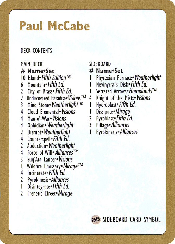 Paul McCabe Decklist [World Championship Decks 1997] | Odin's Place