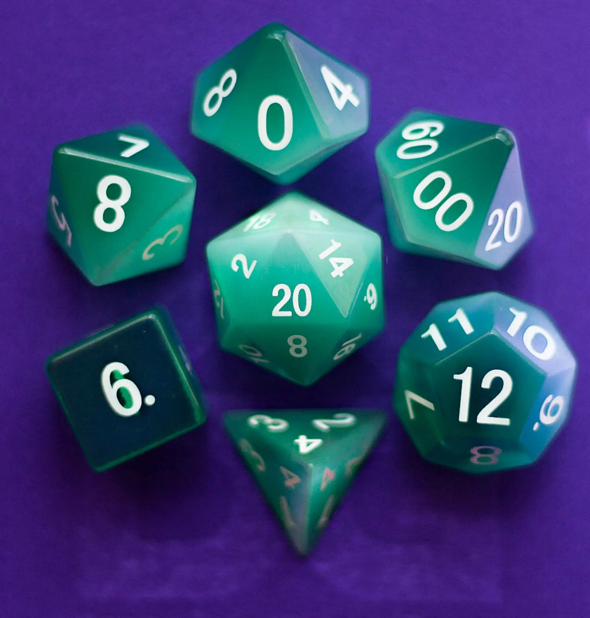 MDG 16mm Stone: Catseye Mint Green Stone Poly 7 Dice Set | Odin's Place
