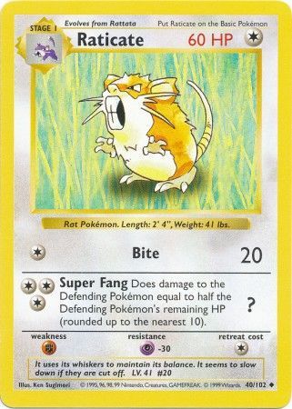 Raticate (40/102) [Base Set Shadowless Unlimited] | Odin's Place