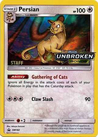 Persian (SM182) (Staff Prerelease Promo) [Sun & Moon: Black Star Promos] | Odin's Place