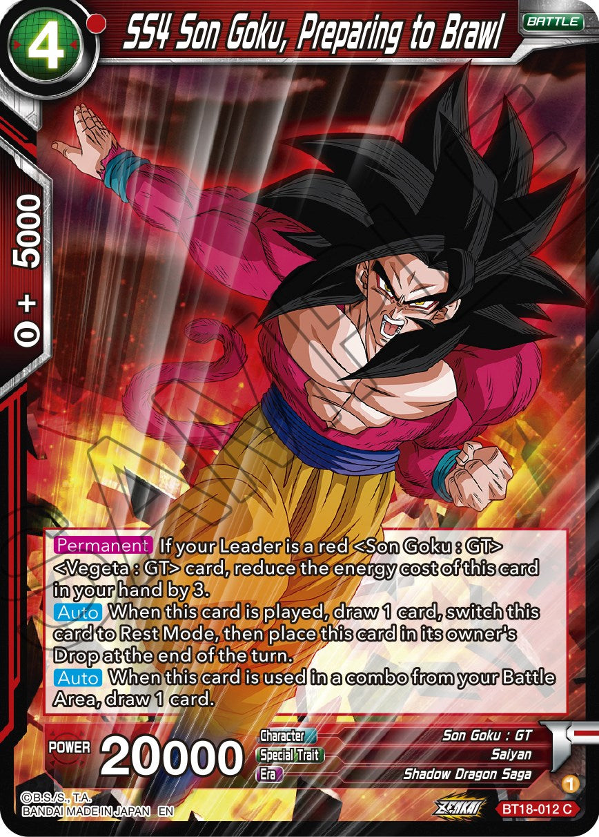 SS4 Son Goku, Preparing to Brawl (BT18-012) [Dawn of the Z-Legends] | Odin's Place