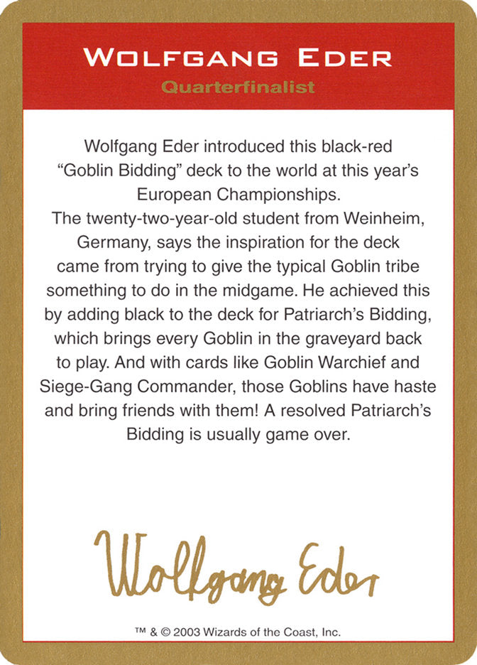 Wolfgang Eder Bio [World Championship Decks 2003] | Odin's Place