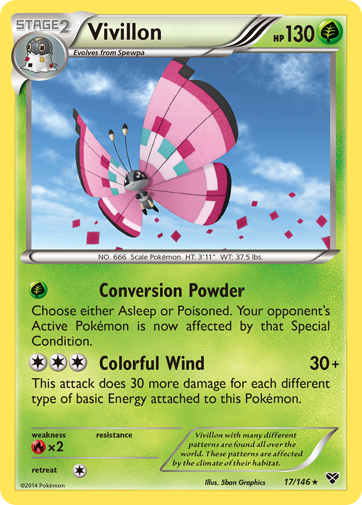 Vivillon (17/146) (Meadow Form/Pink Wings) [XY: Base Set] | Odin's Place