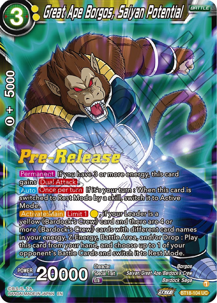 Great Ape Borgos, Saiyan Potential (BT18-104) [Dawn of the Z-Legends Prerelease Promos] | Odin's Place