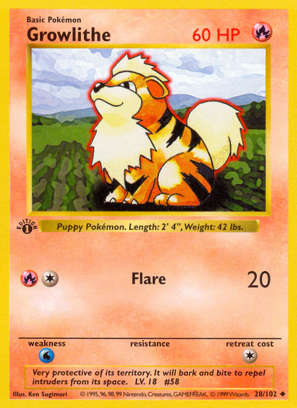 Growlithe (28/102) (Shadowless) [Base Set 1st Edition] | Odin's Place