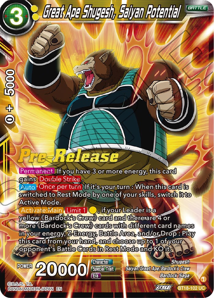 Great Ape Shugesh, Saiyan Potential (BT18-102) [Dawn of the Z-Legends Prerelease Promos] | Odin's Place