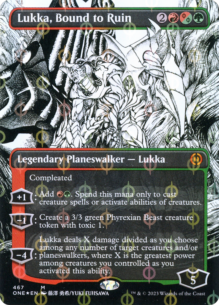 Lukka, Bound to Ruin (Borderless Manga Step-and-Compleat Foil) [Phyrexia: All Will Be One] | Odin's Place