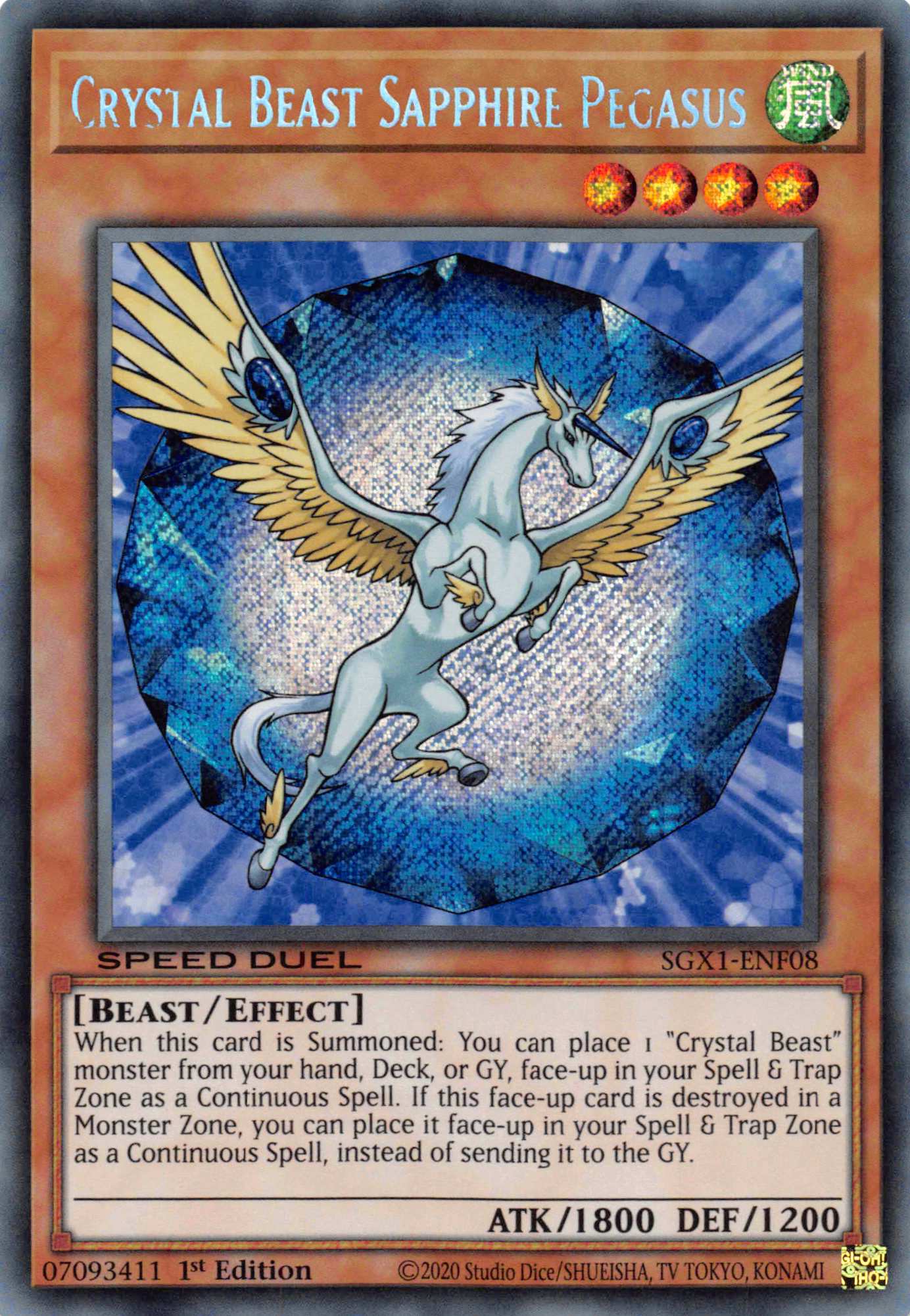 Crystal Beast Sapphire Pegasus [SGX1-ENF08] Secret Rare | Odin's Place