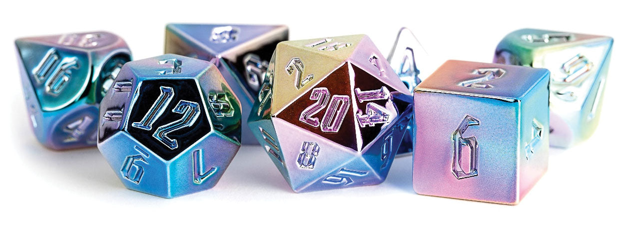 MDG Aluminum Plated Rainbow Aegis Uninked Poly 7 Dice Set | Odin's Place