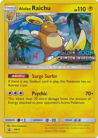 Alolan Raichu (SM72) (Staff Prerelease Promo) [Sun & Moon: Black Star Promos] | Odin's Place