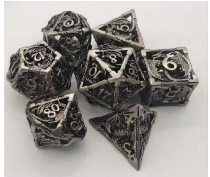Game Habit Sterling Wings Hollow Dragon Metal Poly 7 Dice Set | Odin's Place