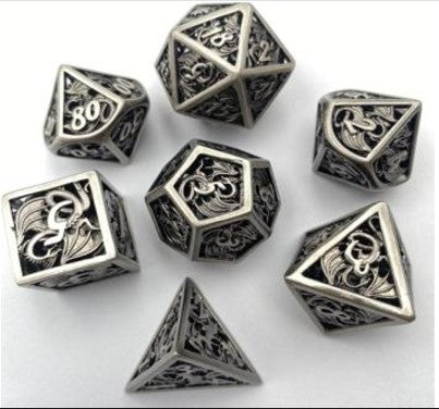 Game Habit Pot Pie Hollow Dragon Metal Poly 7 Dice Set | Odin's Place