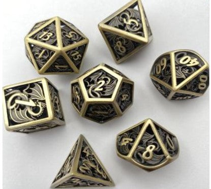 Game Habit Two Brass and a Wind Hollow Dragon Metal Poly 7 Dice Set | Odin's Place